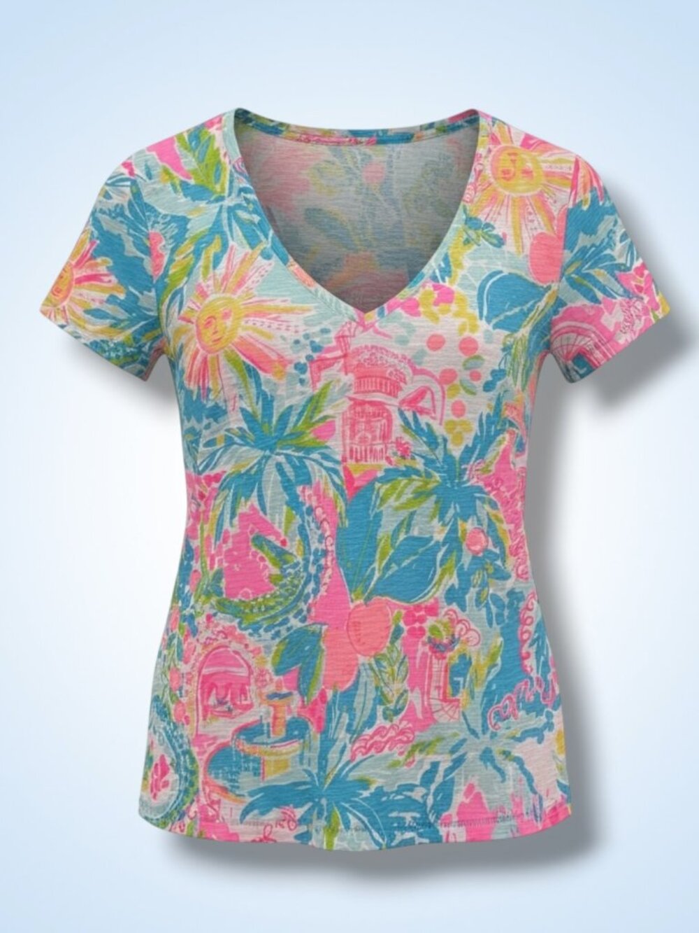 Lilly Pulitzer Sun Graphic Deep V-Neck Tunic Cover Up S